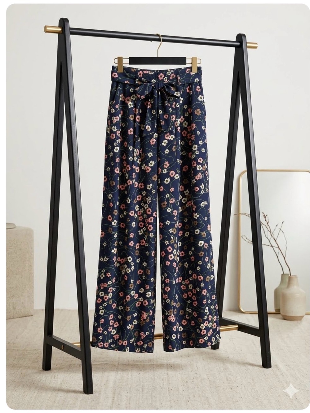 Tommy Hilfiger Navy Floral Pants with Pink & White Blooms